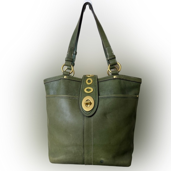 Coach Handbags - Coach Lily Legacy Turnlock Green Leather Tote Handbag